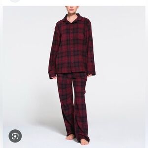 Skims unisex fleece Sleep Top - TOP ONLY - wine plaid XL